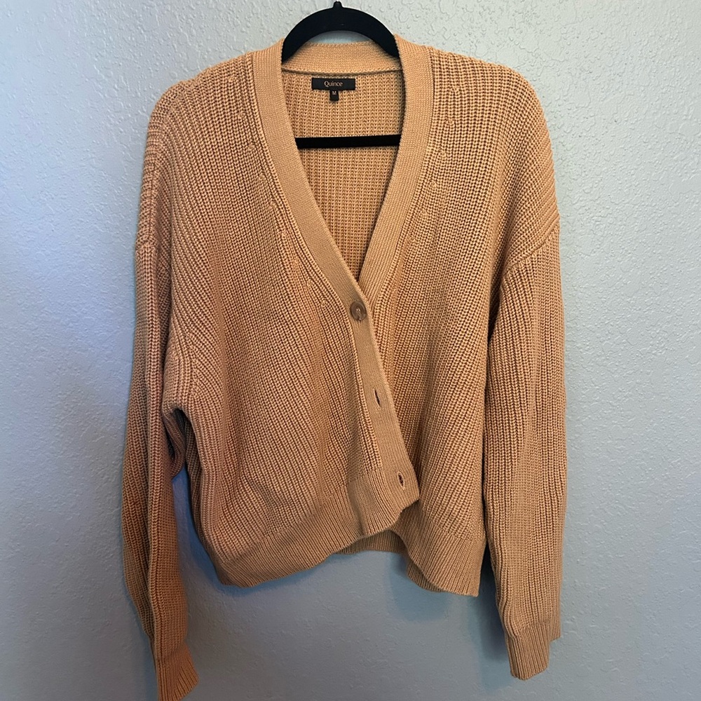 Quince Women's Ribbed Button-Front Cardigan - Camel Tan